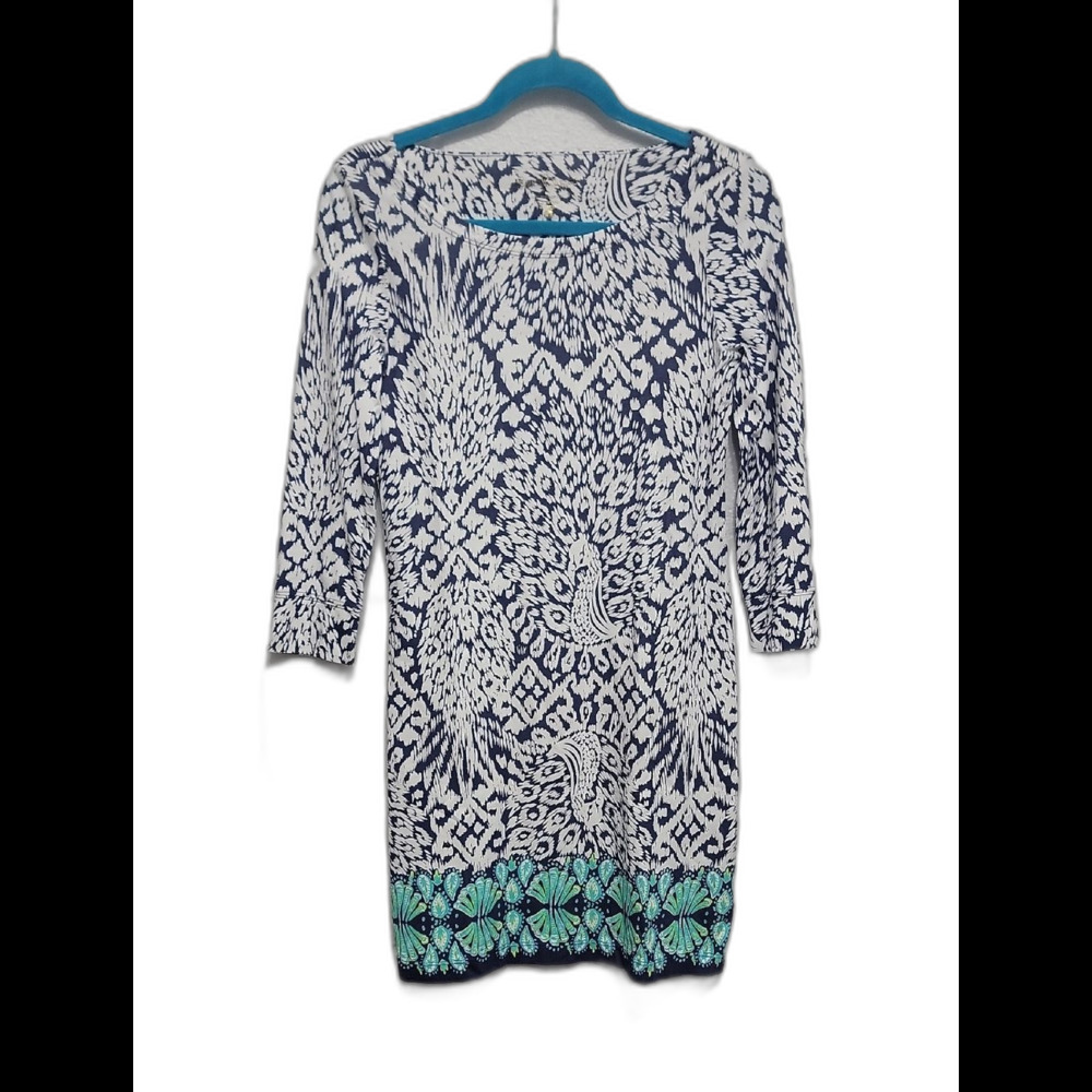 Lilly Pulitzer Boho Casual Long Sleeve Dress with Teal Border Trim